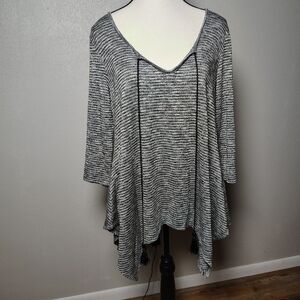 Brina & Em Black and Gray Striped Top Large